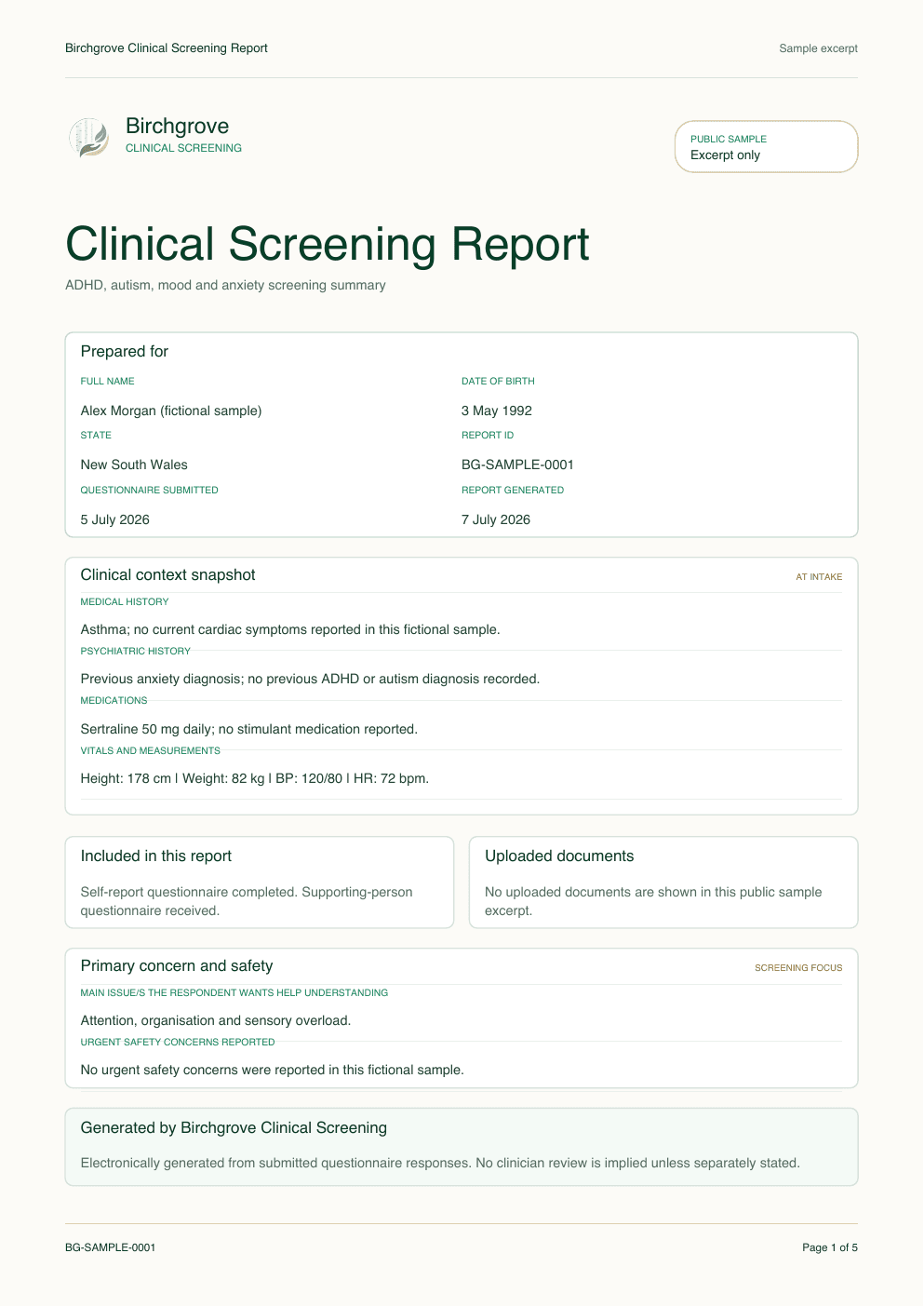 Sample Birchgrove screening report page 1